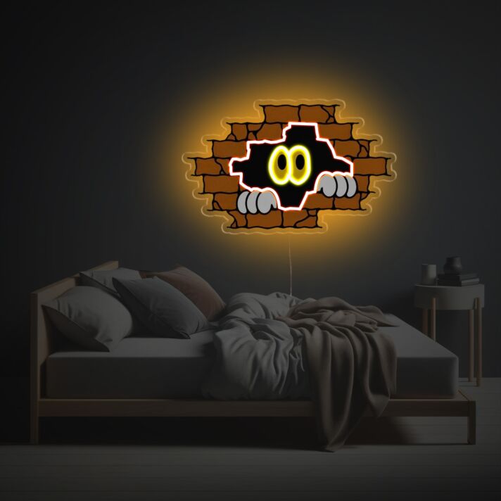 Augen hinter Ziegelmauer LED-Neonschild Schlafzimmer Wohnzimmer