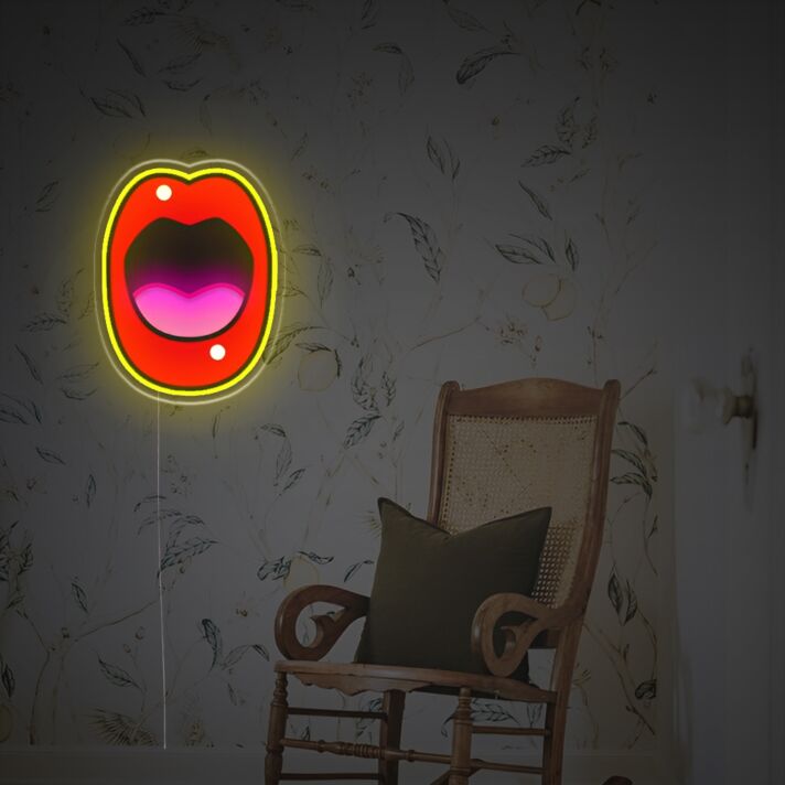 offener Mund mit Lippen LED-Neonschild für Wohnzimmer oder Bar