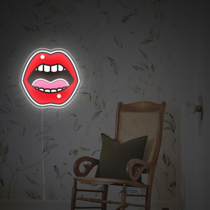 geöffneter Mund mit Zähnen LED-Neonschild für Wohnzimmer Bar