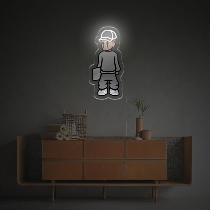 Comicfigur mit Basecap LED-Neonschild Wohnzimmer Gamingzimmer