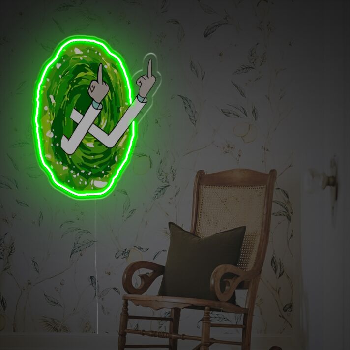 grünes Portal mit erhobenen Mittelfingern LED-Neonschild Gaming Bar