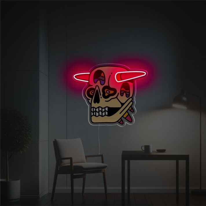 Add a Spooky Touch to Halloween, Home Bar, or Game Room with Skull Head With Red Sticks LED Neon Acrylic Artwork.