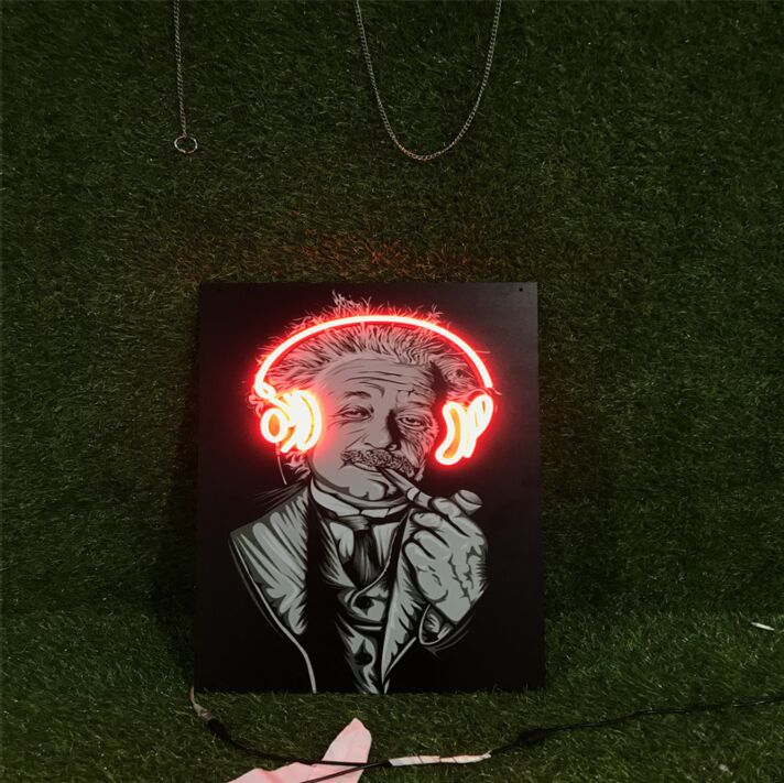Brighten Your Space - Einstein With Earphone UV Print LED Neon Sign for Bars, Study Rooms, and Music Venues