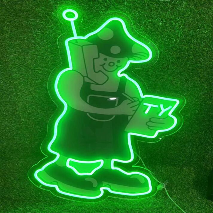 Cartoon-Figur LED Neonschild in Grün für Kinderzimmer und Spielbereich