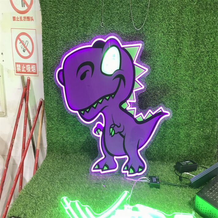 lila Dinosaurier LED-Neonschild für Kinderzimmer Spielzimmer