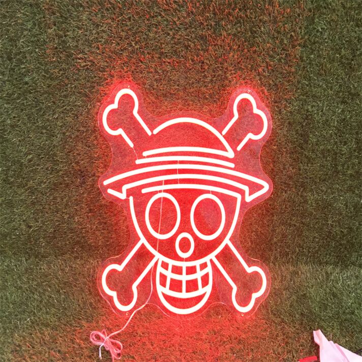 Totenkopf mit gekreuzten Knochen und Strohhut LED-Neonschild Gaming Wohnzimmer