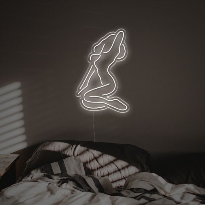 Minimalistisches LED Neonschild mit kniender Figur elegantes Wandlicht für Schlafzimmer oder Studio