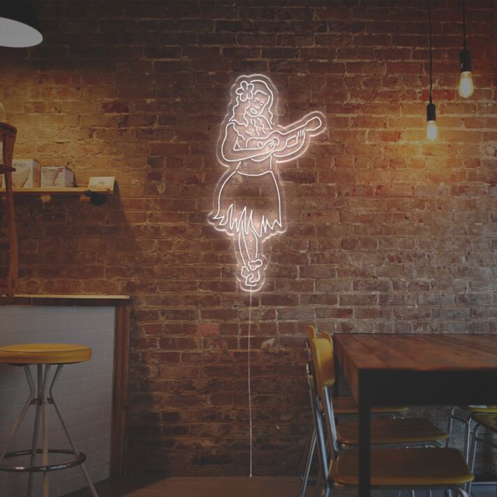 Hula Tänzerin LED Neonschild mit Ukulele tropische Wanddekoration für Bar und Café