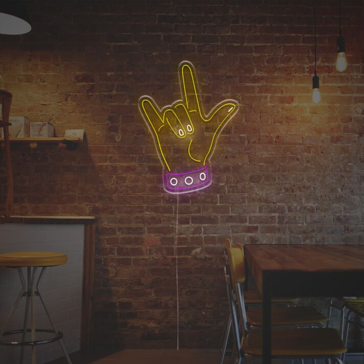 Elevate Your Bar, Man Cave, or Music Room Ambiance with the Rock And Roll Gesture LED Neon Sign.