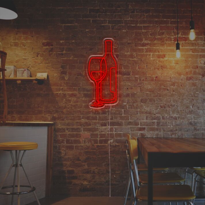 Elevate your bar, restaurant, or kitchen decor with the Red Wine And Wine Glass LED Neon Sign.