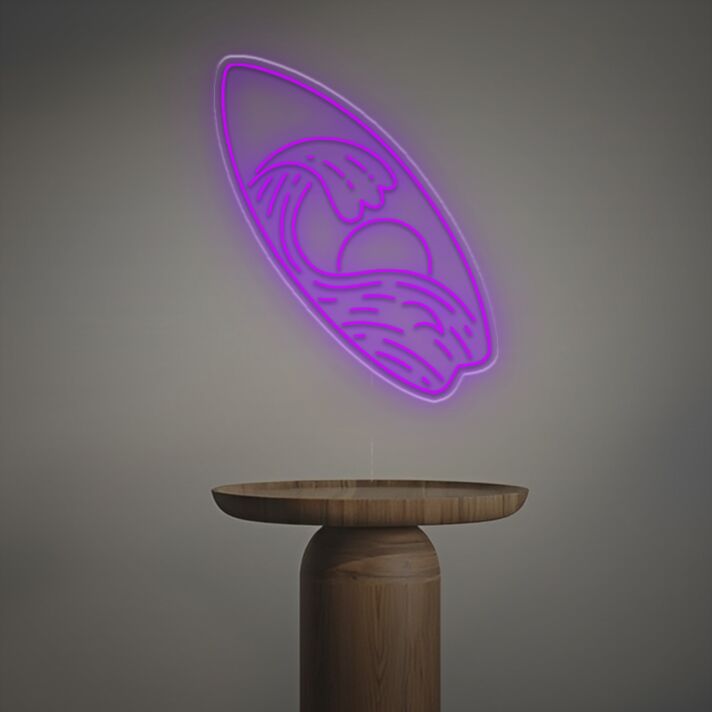 Abstraktes Surfbrett Wellenmotiv LED Neonschild als moderne Wanddekoration für Wohnzimmer Studio Café und Bar