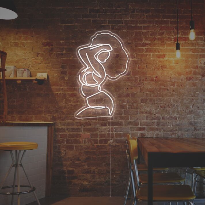 Abstrakte weibliche Figur LED Neonschild im minimalistischen Line Art Stil für moderne Wanddekoration und künstlerische Raumbeleuchtung