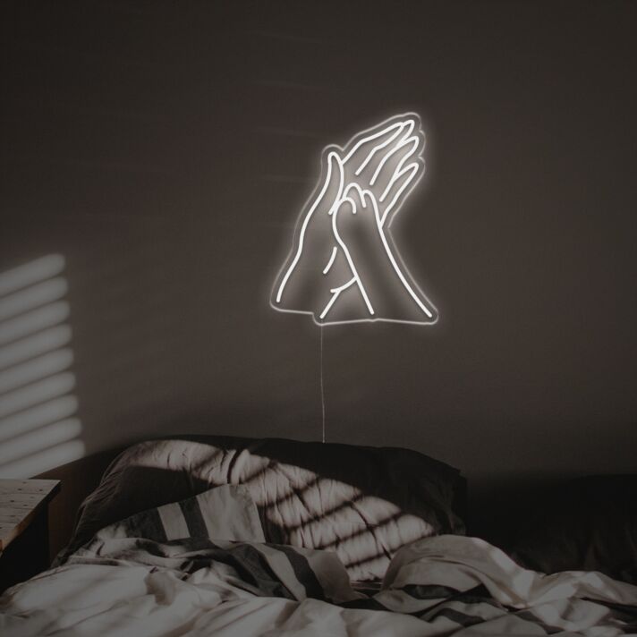 Minimalistisches Hände im Gebet LED Neonschild für ruhige stimmungsvolle Wanddekoration im Schlafzimmer oder Wohnbereich