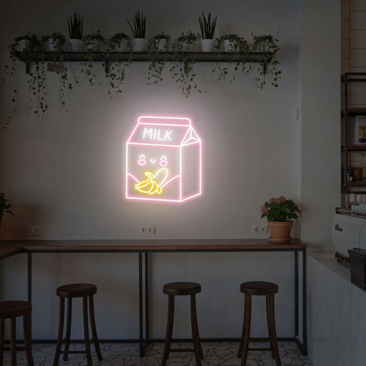 Milchpackung mit Banane LED Neonschild für Café und Küche