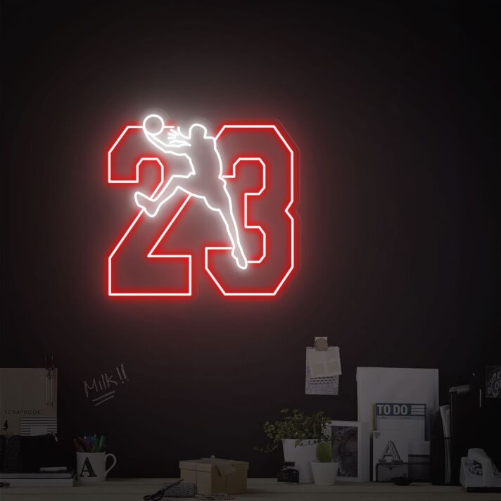 Basketballspieler mit Nummer 23 LED-Neonschild für Wohnzimmer Sportzimmer