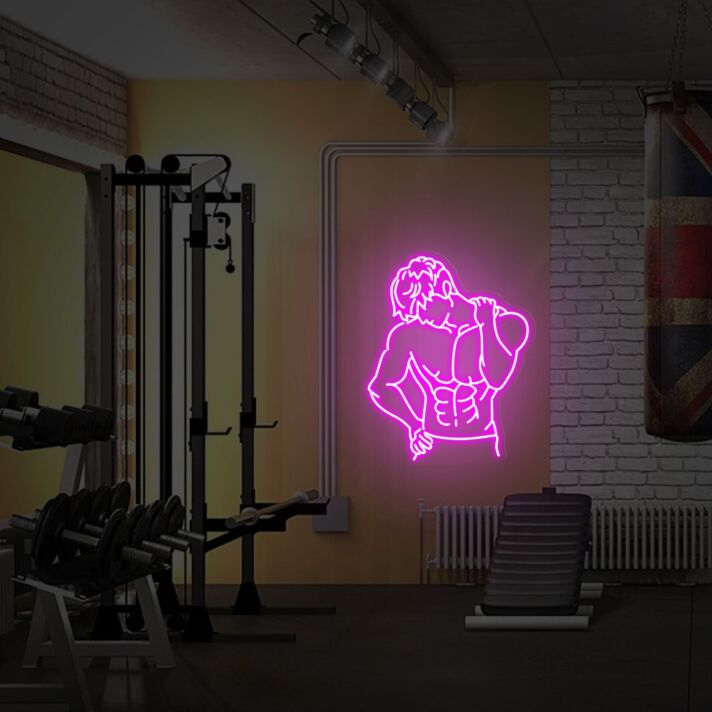 Muskelmann mit Hantel LED-Neonschild Fitnessstudio