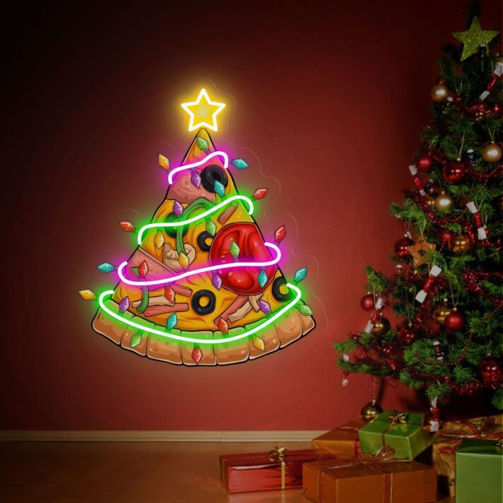 Pizza in Form eines Weihnachtsbaums LED-Neonschild Wohnzimmer Weihnachten