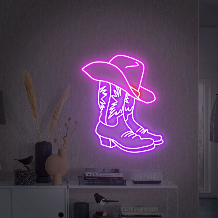 Cowboyhut und Cowboystiefel LED-Neonschild für Wohnzimmer Bar