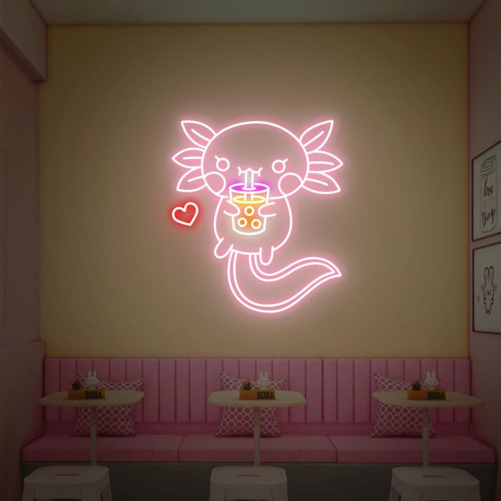 Axolotl mit Bubble Tea LED-Neonschild für Café und Restaurant