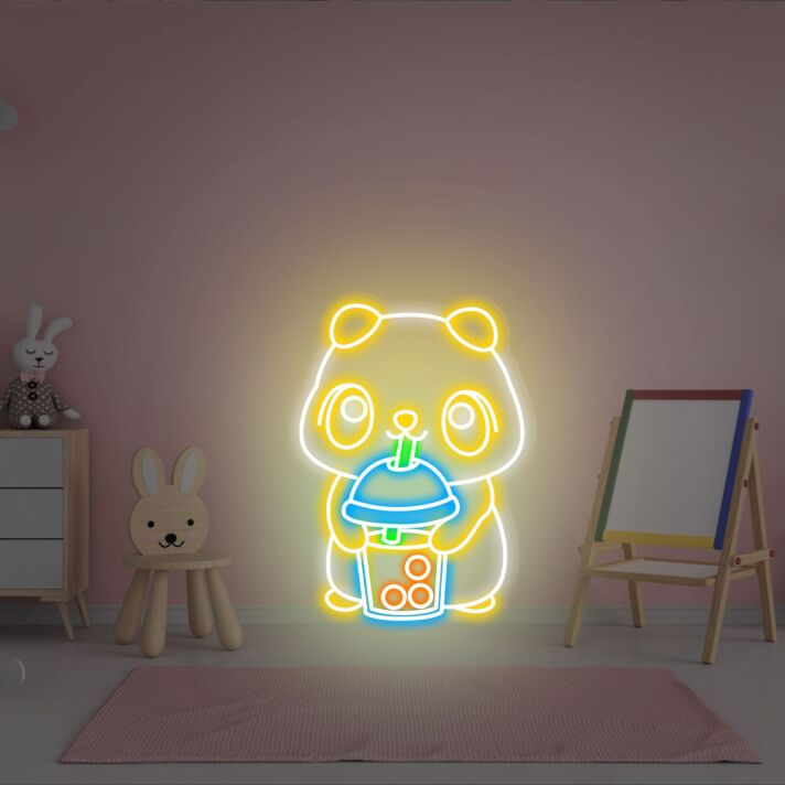 Panda mit Bubble Tea LED-Neonschild für Kinderzimmer Café