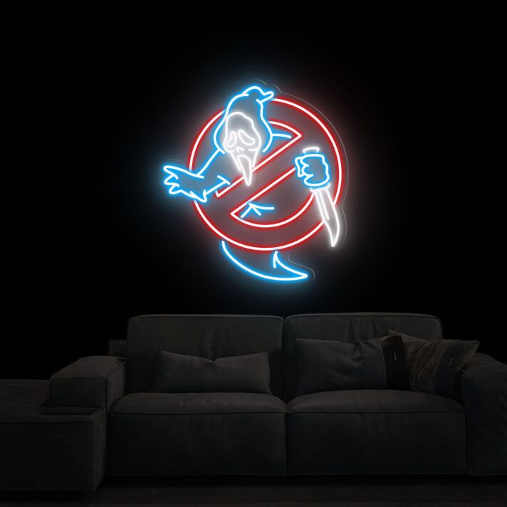 Geist mit Messer im Verbotsschild LED-Neonschild Wohnzimmer Gamingzimmer