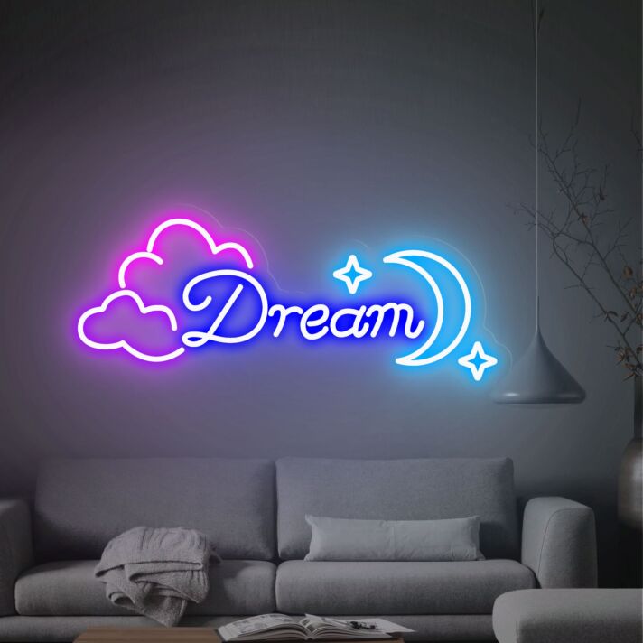 Brighten Your Bedroom, Office, or Party Ambiance with the Dream Cloud and Moon Neon Sign Size and Color Neon Lights Decor for an Enchanting Atmosphere