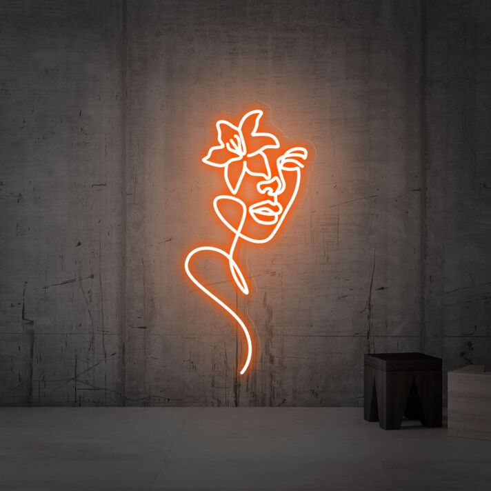 Gesicht mit Lilienblüte LED-Neonschild Wohnzimmer Atelier