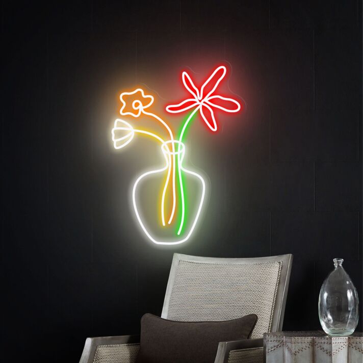 Blumenvase mit zwei Blumen LED-Neonschild Wohnzimmer Café