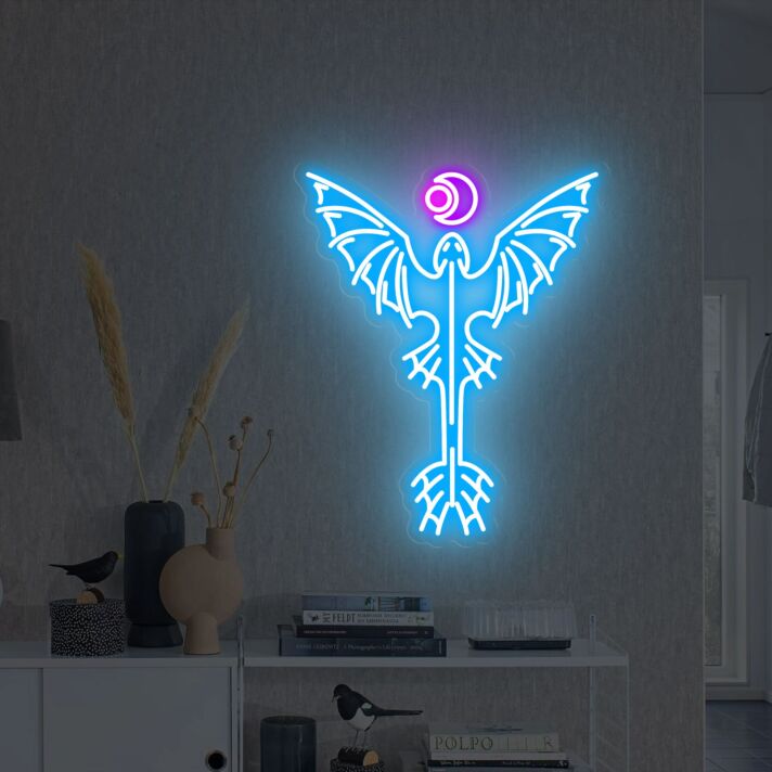 Drache mit ausgebreiteten Flügeln und Kugel LED-Neonschild Wohnzimmer Gamingzimmer