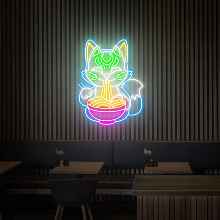 Katze mit Nudelschüssel LED-Neonschild für Restaurant oder Café