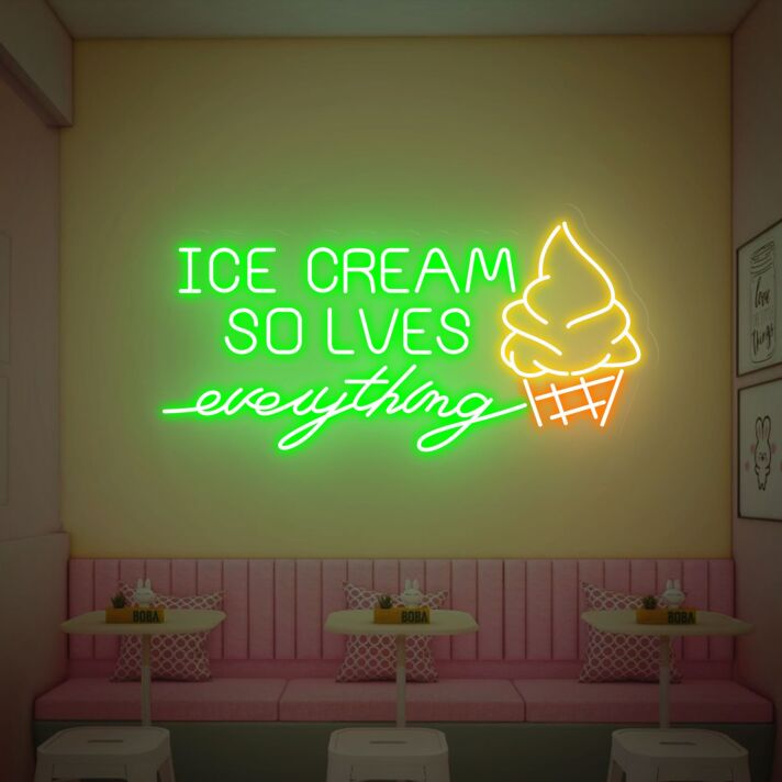 ICE CREAM SOLVES everything LED-Neonschild für Eisdiele oder Café