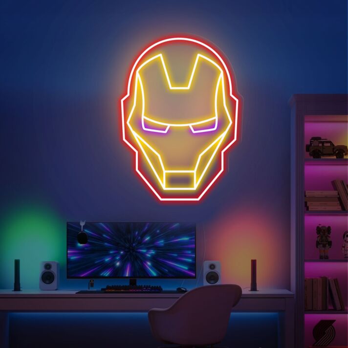 Transform Your Space into a Superhero's Lair with Iron Man Neon Sign: Perfect for Home Decor, Game Rooms, Parties, and Office Environments.