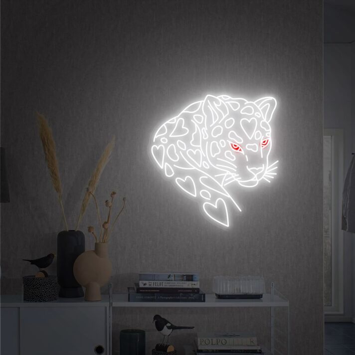 Leopard mit Herzmustern LED-Neonschild für Wohnzimmer oder Schlafzimmer