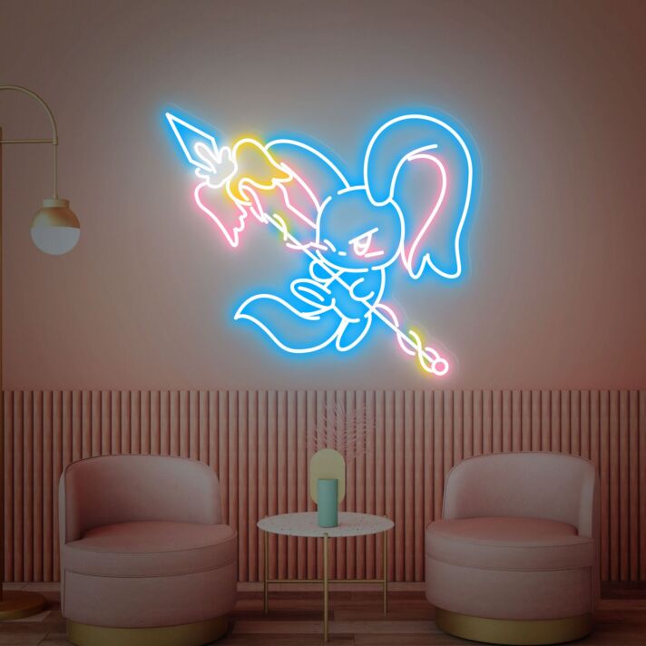 Kampfkaninchen mit Speer LED-Neonschild Gamingzimmer Jugendzimmer