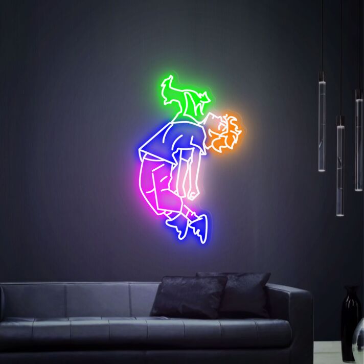 schwebende Person mit Katze LED-Neonschild Wohnzimmer Studio