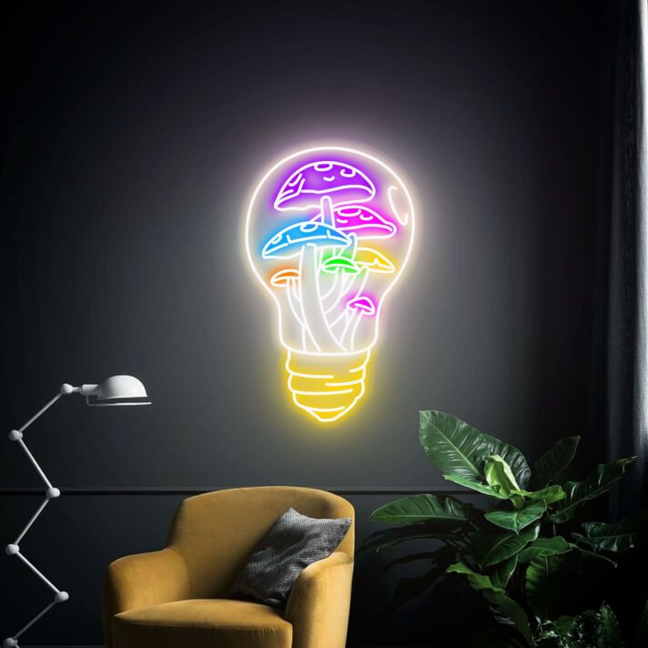 Glühbirne mit Pilzen LED-Neonschild Wohnzimmer Studio