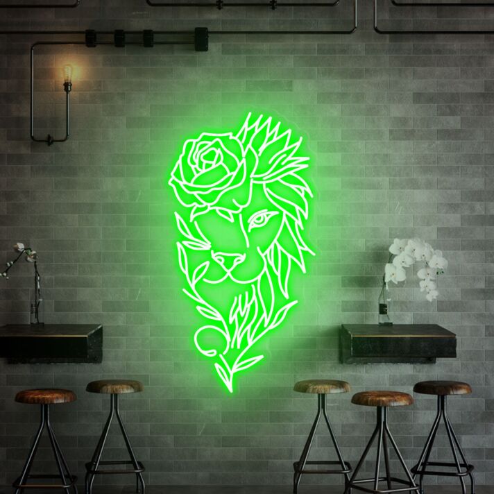 Löwe mit Rose LED-Neonschild für Bar und Wohnzimmer