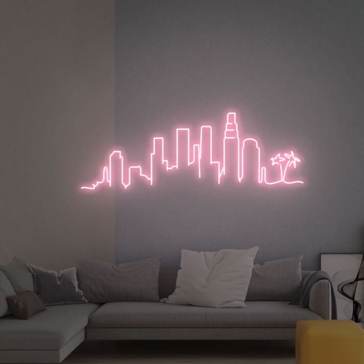 Stadt Skyline mit Palmen LED-Neonschild für Wohnzimmer Büro