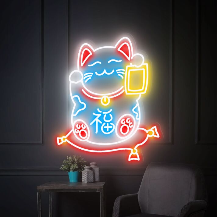 Glücksbringende Winkekatze LED-Neonschild Wohnzimmer Restaurant