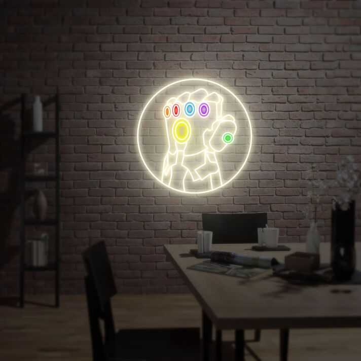 Hand mit bunten Steinen LED-Neonschild Wohnzimmer Gamingzimmer
