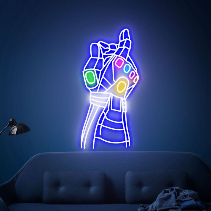 Hand mit bunten Steinen LED-Neonschild Wohnzimmer Gamingzimmer
