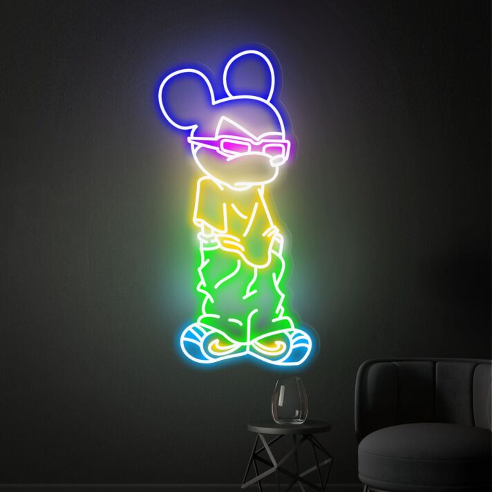 Cartoon Maus mit Sonnenbrille LED-Neonschild Wohnzimmer Gamingzimmer