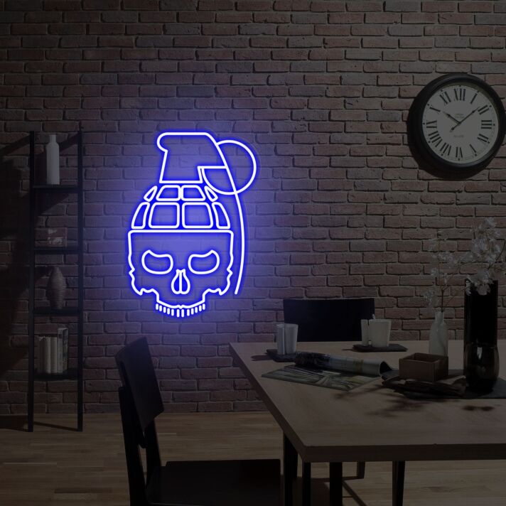 Totenkopf Handgranate LED-Neonschild für Gamingzimmer und Bar