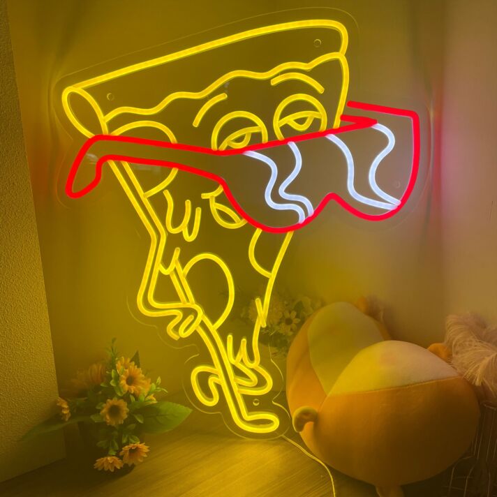 Pizza mit Sonnenbrille LED-Neonschild für Restaurant Bar