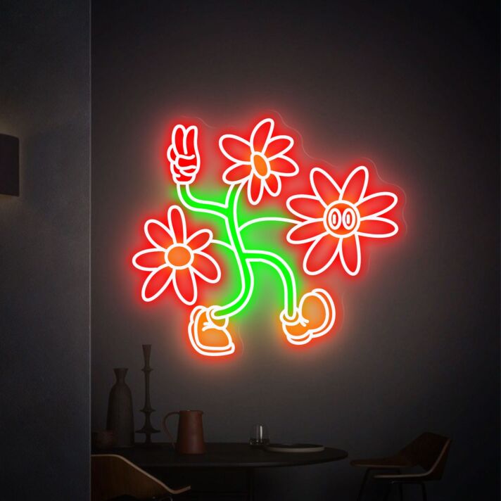 tanzende Cartoon-Blumen LED-Neonschild Wohnzimmer Cafe