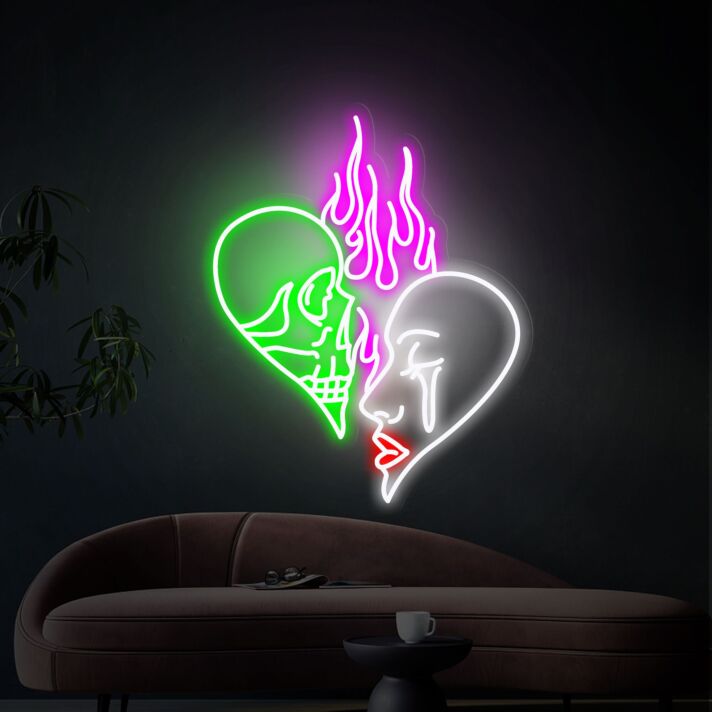 Herz mit Totenkopf und weinendem Gesicht LED-Neonschild Wohnzimmer Kunststudio