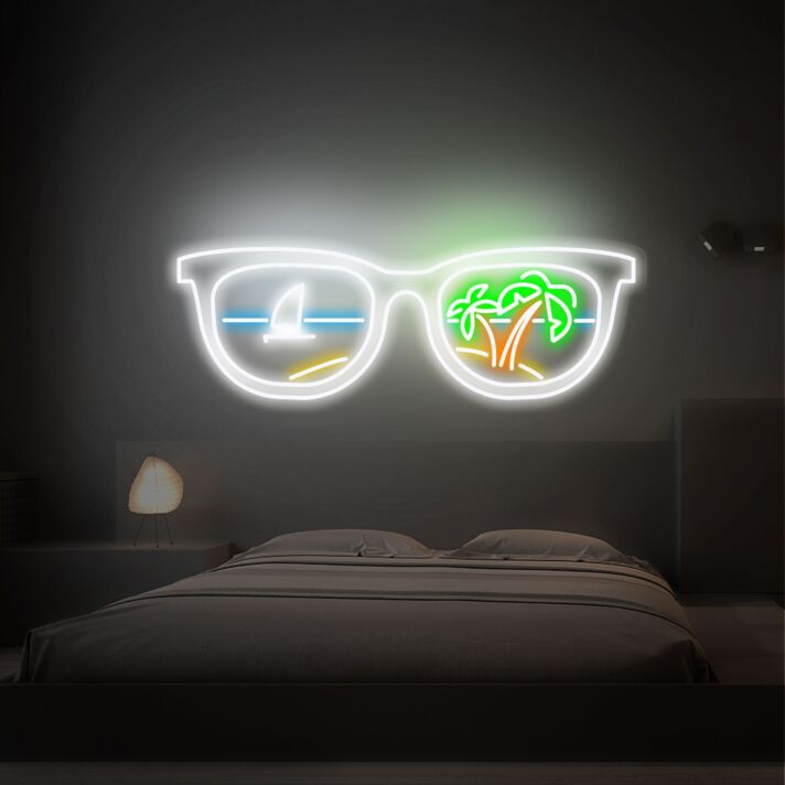 Sonnenbrille mit Segelboot und Palmen LED-Neonschild Wohnzimmer Schlafzimmer