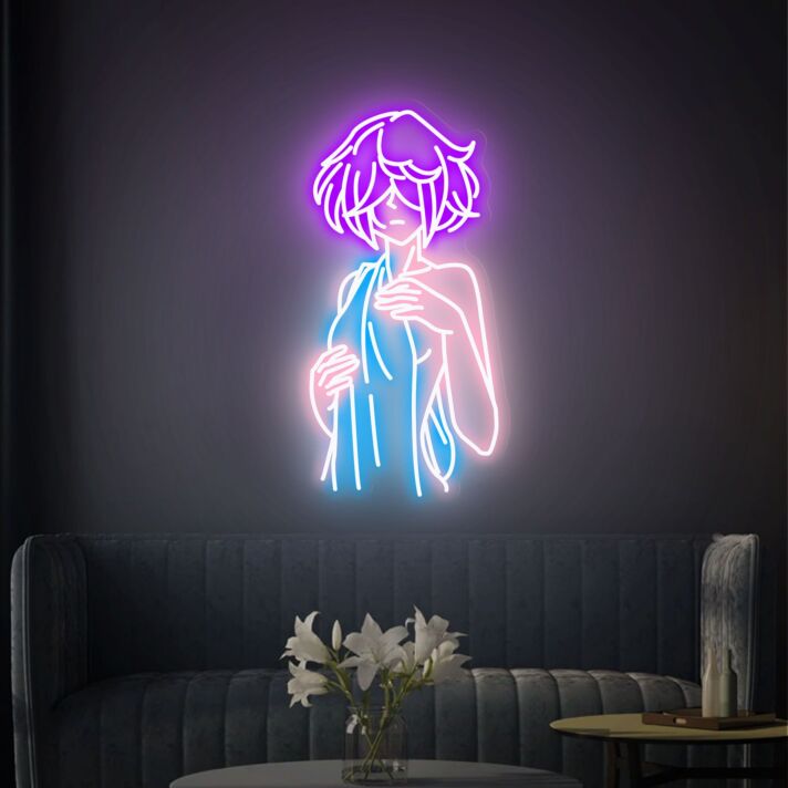 Anime Mädchen mit Handtuch LED-Neonschild Wohnzimmer Gamingzimmer