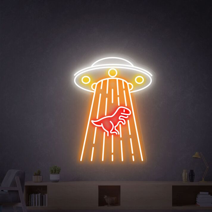 UFO mit Dinosaurier LED-Neonschild Wohnzimmer Gamingzimmer