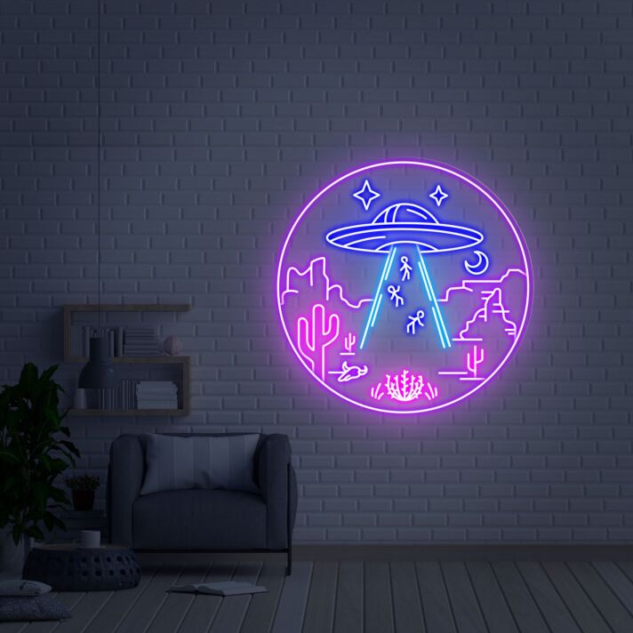 UFO über Wüstenlandschaft LED-Neonschild Wohnzimmer Gamingzimmer
